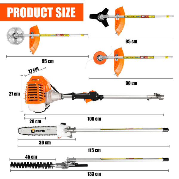 CONENTOOL 52CC 2-Cycle Gas Weed Eater, Multifunctional 5 in 1 Gas Weed Wacker, Upgraded 2.2KW/11000rpm Strong Power Brush Cutter