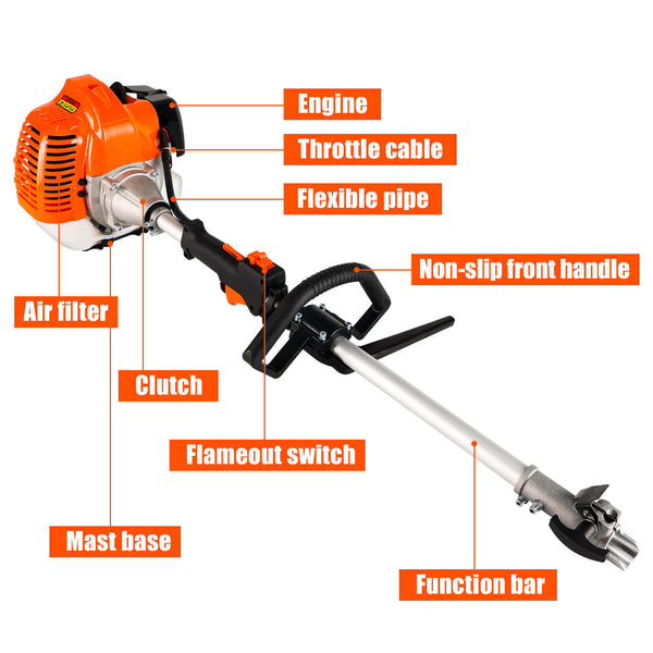 CONENTOOL 52CC 2-Cycle Gas Weed Eater, Multifunctional 5 in 1 Gas Weed Wacker, Upgraded 2.2KW/11000rpm Strong Power Brush Cutter