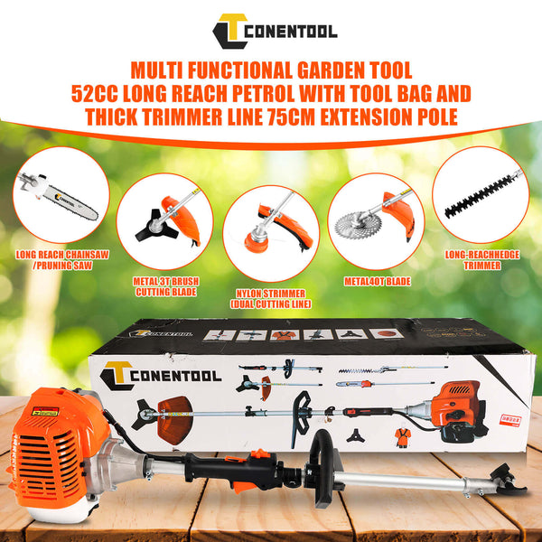 CONENTOOL 52CC 2-Cycle Gas Weed Eater, Multifunctional 5 in 1 Gas Weed Wacker, Upgraded 2.2KW/11000rpm Strong Power Brush Cutter