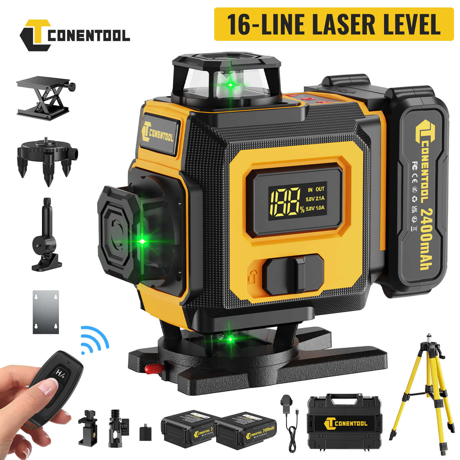 CONENTOOL LL03-ZC 16-Line Laser Level, 4*360° Full Layout, Self-Levell