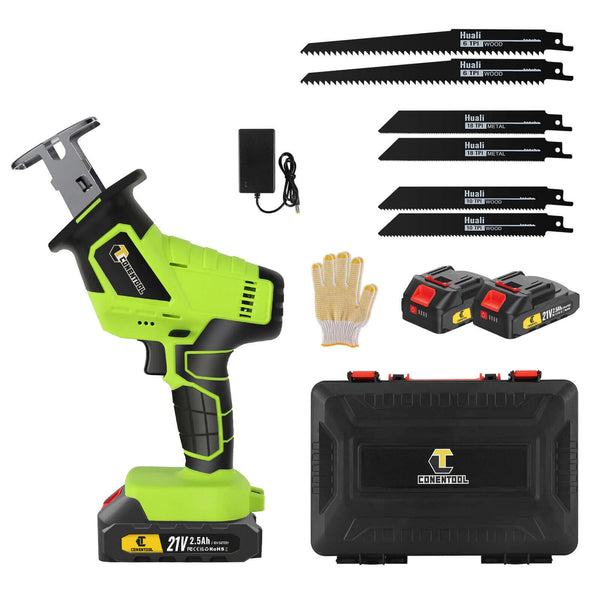 CONENTOOL Reciprocating Saw, 0-3000 RPM Cordless Electric Reciprocating Saw, 15mm Cutting Width, Tool-Free Blade Change