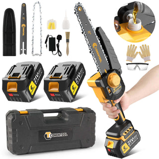 CONENTOOL Mini Chainsaw Cordless 8 Inch, Electric Chainsaw Brushless with 2 Batteries 4.0Ah