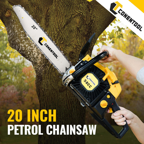 Conentool 2.2kW 2-Stroke 52CC Engine Petrol Chainsaw, With 20-inch Metal Chainsaw Blade And 550ml Large Capacity Fuel Tank