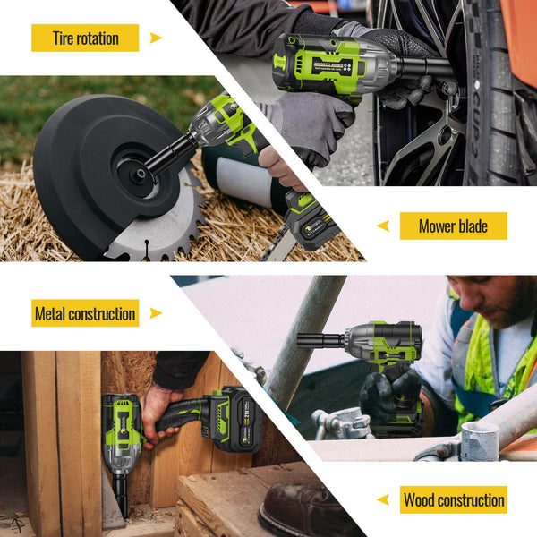 Conentool 520Nm Brushless Impact Wrench High Torque, 2 Power Battery Impact Gun w/ 6.0Ah Battery, Fast Charger, Variable Speeds