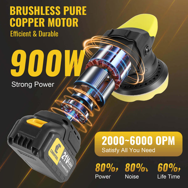CONENTOOL 900W Buffer Polisher & Polisher Waxer, 3 Variable Speed 2000-6000 RPM, 15° eccentricity