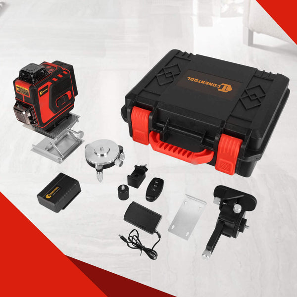 CONENTOOL Cross Line Laser, 4 x 360° Green Self-Levelling Laser Spirit Level, Self-Levelling Line Laser, Remote Control, 2 x 3600 mAh Battery