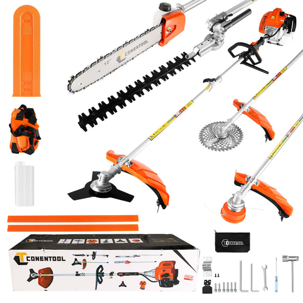 CONENTOOL 52CC 2-Cycle Gas Weed Eater, Multifunctional 5 in 1 Gas Weed Wacker, Upgraded 2.2KW/11000rpm Strong Power Brush Cutter