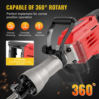 CONENTOOL 3600W Electic SDS Hammer Drill, Concrete Tile Breaker Demolition Heavy Duty, 65J 360 ° Rotary Jack Hammers with 2 Chisel Bits