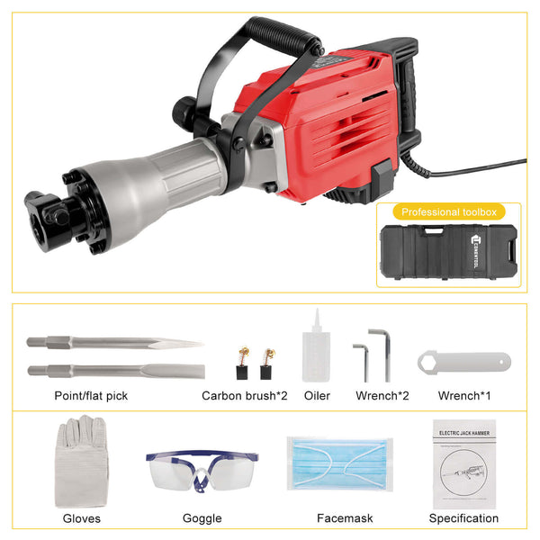 CONENTOOL 3600W Electic SDS Hammer Drill, Concrete Tile Breaker Demolition Heavy Duty, 65J 360 ° Rotary Jack Hammers with 2 Chisel Bits