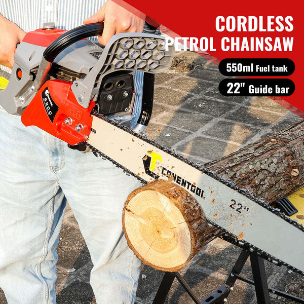 Conentool 2.5kW 2-Stroke 62CC Engine Petrol Chainsaw, With 22-inch Metal Chainsaw Blade And 550ml Large Capacity Fuel Tank