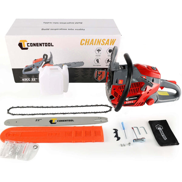 Conentool 2.5kW 2-Stroke 62CC Engine Petrol Chainsaw, With 22-inch Metal Chainsaw Blade And 550ml Large Capacity Fuel Tank
