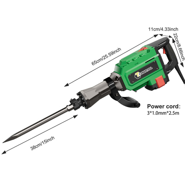 CONENTOOL 3800W Electic SDS Hammer Drill, Concrete Tile Breaker Demolition Heavy Duty, 55J 360 ° Rotary Jack Hammers with 2 Chisel Bits