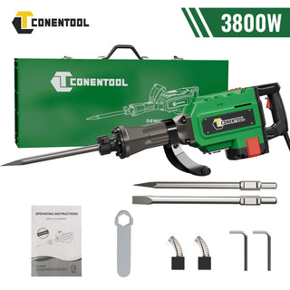 CONENTOOL 3800W Electic SDS Hammer Drill, Concrete Tile Breaker Demolition Heavy Duty, 55J 360 ° Rotary Jack Hammers with 2 Chisel Bits