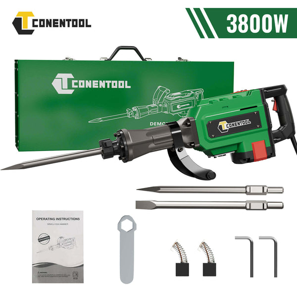 CONENTOOL 3800W Electic SDS Hammer Drill, Concrete Tile Breaker Demolition Heavy Duty, 55J 360 ° Rotary Jack Hammers with 2 Chisel Bits