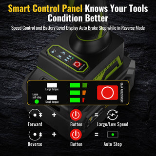 Conentool 520Nm Brushless Impact Wrench High Torque, 2 Power Battery Impact Gun w/ 6.0Ah Battery, Fast Charger, Variable Speeds