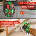 CONENTOOL Cross Line Laser, 4 x 360° Green Self-Levelling Laser Spirit Level, Self-Levelling Line Laser, Remote Control, 2 x 3600 mAh Battery