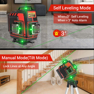 CONENTOOL Cross Line Laser, 4 x 360° Green Self-Levelling Laser Spirit Level, Self-Levelling Line Laser, Remote Control, 2 x 3600 mAh Battery