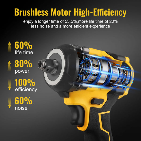 Conentool 520Nm Brushless Impact Wrench High Torque, 2 Power Battery Impact Gun w/ 6.0Ah Battery, Fast Charger, Variable Speeds for Car Tire Truck RV Mower