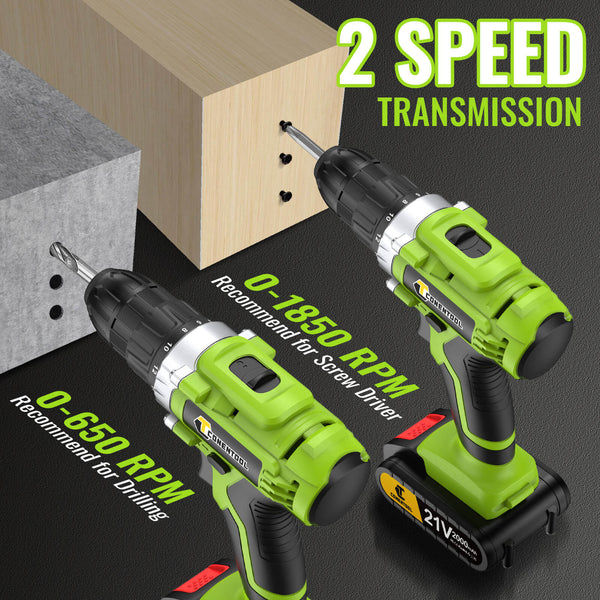 Conentool 21V Drill Driver Set, Electric Screwdriver with 2X 2000mAh Batteries, 45 N.m Max Combi Drill, 25+1 Torque Power Drills