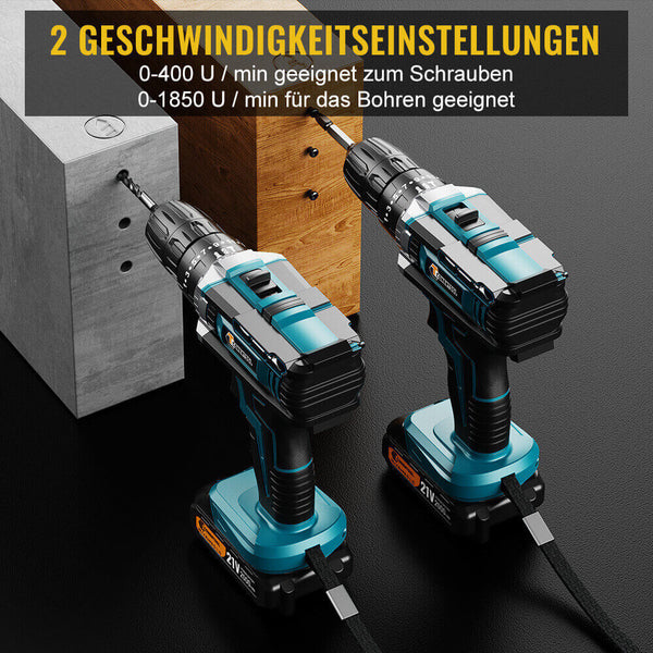 Conentool 21V Cordless Drill Driver Set, Electric Screwdriver with 2X 2000mAh Batteries, 45 N.m Max Combi Drill, 25+3 Torque Power Drills
