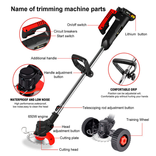 CONENTOOL 24V/600 W Battery Grass Trimmer, With 4 Types of Cutting Blades, 8500 Rpm/Min Brush Cutter