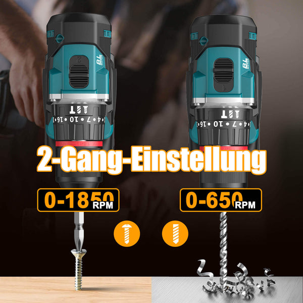 Conentool 21V Brushless Drill Driver Set, Electric Screwdriver with 2X 2500mAh Batteries, 55 N.m Max Combi Drill, 35+3 Torque Power Drills