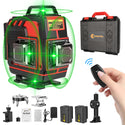 CONENTOOL Cross Line Laser, 4 x 360° Green Self-Levelling Laser Spirit Level, Self-Levelling Line Laser, Remote Control, 2 x 3600 mAh Battery