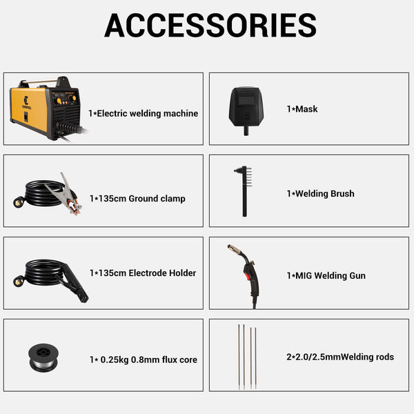 CONENTOOL 220V/200A High Output Portable Welder supports gas MIG, Gasless MIG, MMA, And TIG