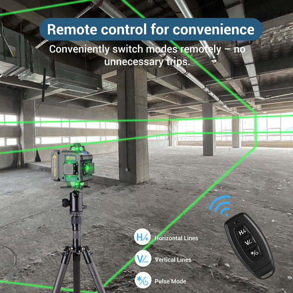 CONENTOOL Cross Line Laser, 4 x 360° Green Self-Levelling Laser Spirit Level, Self-Levelling Line Laser, Remote Control