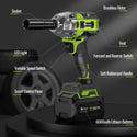 Conentool 520Nm Brushless Impact Wrench High Torque, 2 Power Battery Impact Gun w/ 6.0Ah Battery, Fast Charger, Variable Speeds