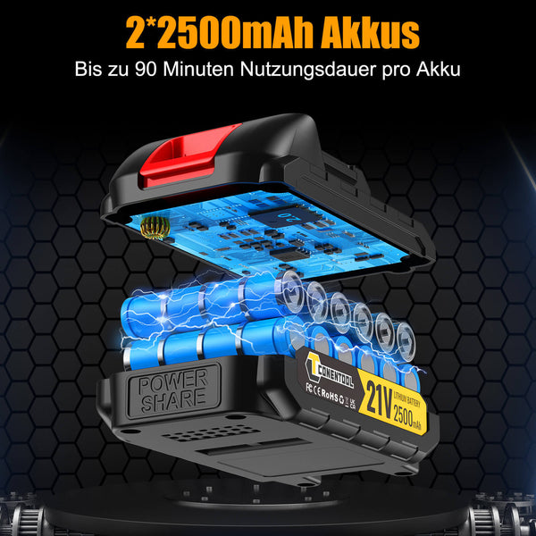 Conentool 21V Brushless Drill Driver Set, Electric Screwdriver with 2X 2500mAh Batteries, 55 N.m Max Combi Drill, 35+3 Torque Power Drills