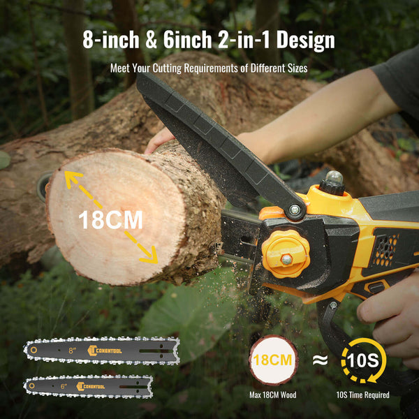 CONENTOOL 2500mAh Mini Chainsaw Brushless8 Inch & 6 Inch With Security Lock