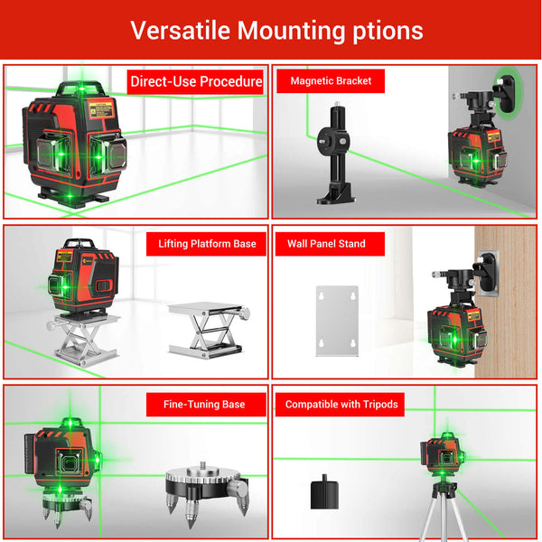 CONENTOOL Cross Line Laser, 4 x 360° Green Self-Levelling Laser Spirit Level, Self-Levelling Line Laser, Remote Control, 2 x 3600 mAh Battery
