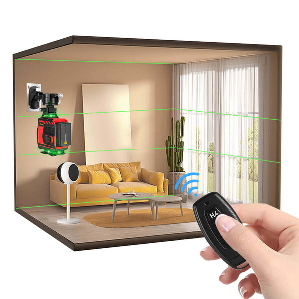 CONENTOOL Cross Line Laser, 4 x 360° Green Self-Levelling Laser Spirit Level, Self-Levelling Line Laser, Remote Control, 2 x 3600 mAh Battery