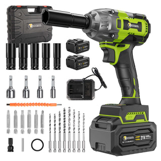 Conentool 520Nm Brushless Impact Wrench High Torque, 2 Power Battery Impact Gun w/ 6.0Ah Battery, Fast Charger, Variable Speeds