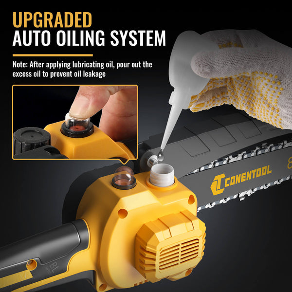 CONENTOOL Mini Chainsaw Cordless 8 Inch, Electric Chainsaw Brushless with 2 Batteries 4.0Ah