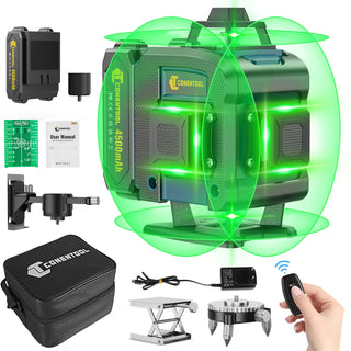 CONENTOOL Cross Line Laser, 4 x 360° Green Self-Levelling Laser Spirit Level, Self-Levelling Line Laser, Remote Control