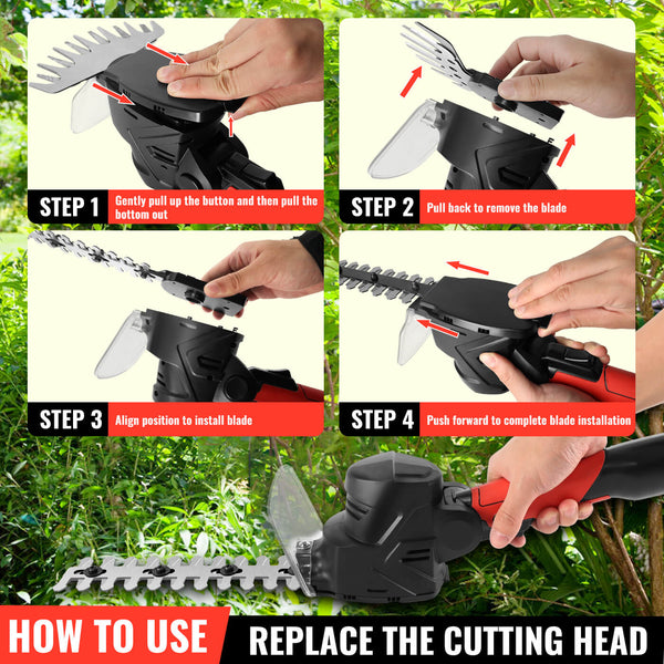 CONENTOOL 2 In 1 In-cordless hedge Trimmer, 12V Rod Hedge Shears With Battery And Charger, 2000mAh Electric Hedge Trimmer