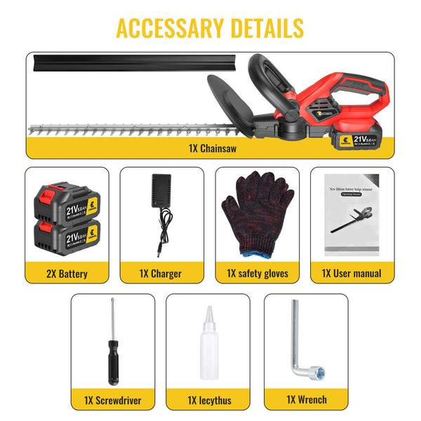 CONENTOOL 22 Inch Cordless Hedge Trimmer, 4000 mAh/850 W Electric Hedge Trimmer, Trimming Size 15 mm