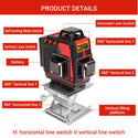 CONENTOOL Cross Line Laser, 4 x 360° Green Self-Levelling Laser Spirit Level, Self-Levelling Line Laser, Remote Control, 2 x 3600 mAh Battery