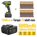 Conentool 520Nm Brushless Impact Wrench High Torque, 2 Power Battery Impact Gun w/ 6.0Ah Battery, Fast Charger, Variable Speeds
