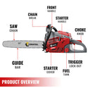 Conentool 2.5kW 2-Stroke 62CC Engine Petrol Chainsaw, With 22-inch Metal Chainsaw Blade And 550ml Large Capacity Fuel Tank