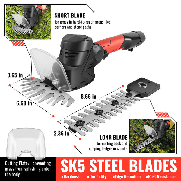 CONENTOOL 2 In 1 In-cordless hedge Trimmer, 12V Rod Hedge Shears With Battery And Charger, 2000mAh Electric Hedge Trimmer