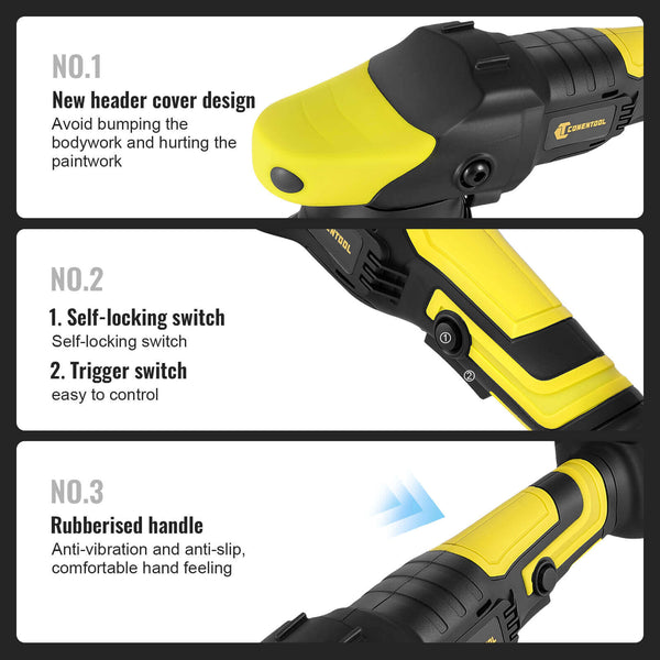 CONENTOOL 900W Buffer Polisher & Polisher Waxer, 3 Variable Speed 2000-6000 RPM, 15° eccentricity