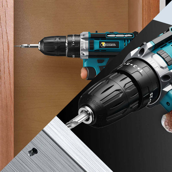 Conentool 21V Cordless Drill Driver Set, Electric Screwdriver with 2X 2000mAh Batteries, 45 N.m Max Combi Drill, 25+3 Torque Power Drills