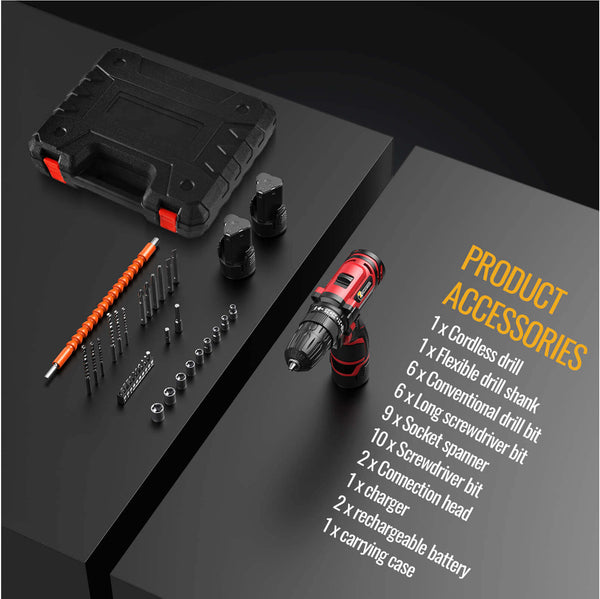 Conentool 12V Brushed Drill Driver Set, Electric Screwdriver with 2X 2000mAh Batteries, 35 N.m Max Combi Drill, 25+1 Torque Power Drills