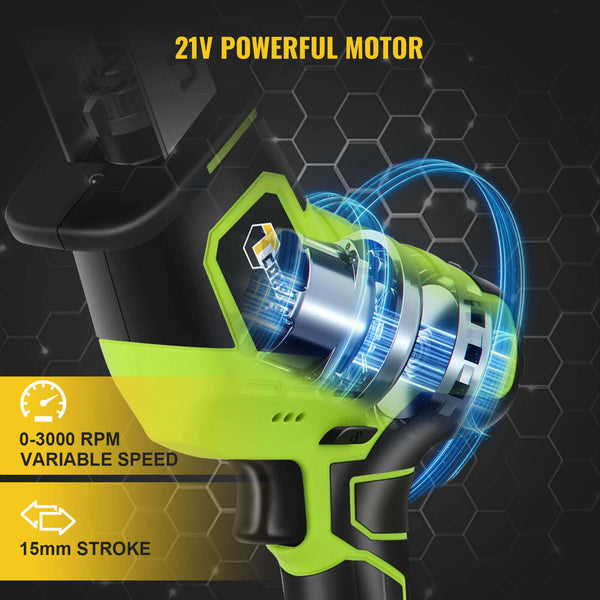 CONENTOOL Reciprocating Saw, 0-3000 RPM Cordless Electric Reciprocating Saw, 15mm Cutting Width, Tool-Free Blade Change