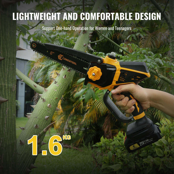 CONENTOOL 2500mAh Mini Chainsaw Brushless8 Inch & 6 Inch With Security Lock
