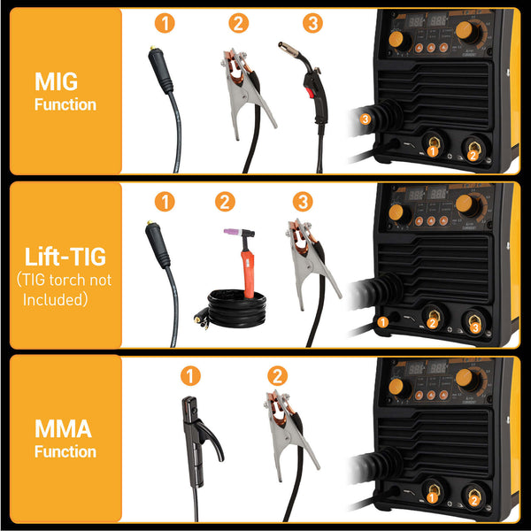 CONENTOOL 220V/200A High Output Portable Welder supports gas MIG, Gasless MIG, MMA, And TIG
