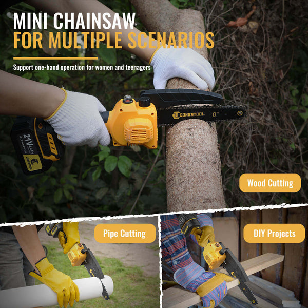 CONENTOOL Mini Chainsaw Cordless 8 Inch, Electric Chainsaw Brushless with 2 Batteries 4.0Ah